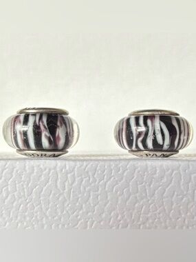 Pandora African Plains Zebra Murano Glass Charm - Pair - 790938
